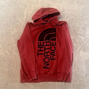 North Face Fleece Hoodie Red with Large Logo Womens Size Large